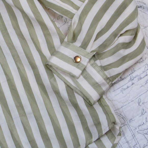 NEW Zara Flowy Striped Long Sleeve Gold Buttons Shirt Ecru/Green womens Size XS - Picture 7 of 8